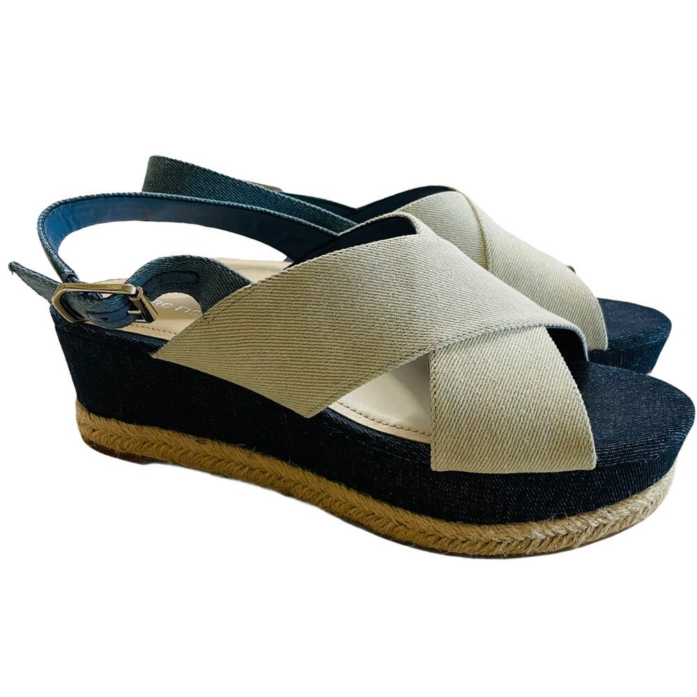 Marc Fisher Denim Espadrille Wedge Sandals 9.5